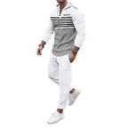 Herren nan Henley-Kapuzen-Lounge-Set mit Streifenpasse, Halbknopfleiste und konischer Jogginghose R&B
