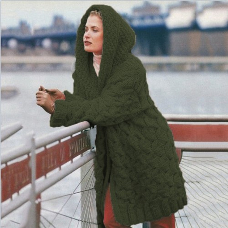 Damen oversized Grobstrickmantel mit Kapuze R&B