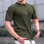 Herren nan Waffelstruktur-Kurzarm-Strickshirt mit schmaler Passform und elastischem Rippsaum R&B