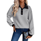 Damen oversized Stepp-Pullover mit klassischem Kragen und praktischen Knopfdetails R&B