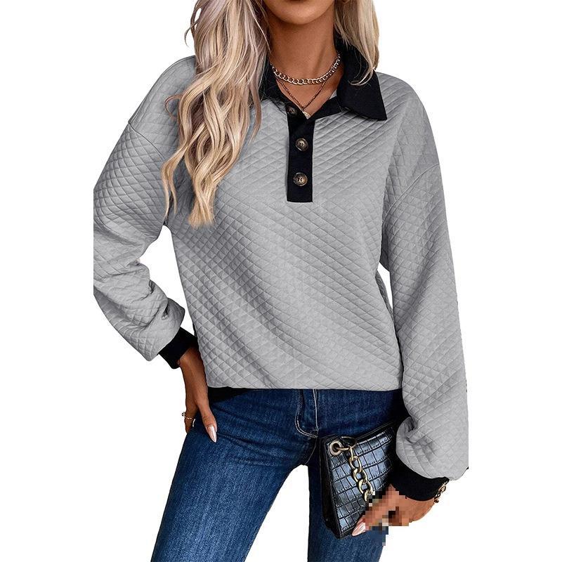 Damen oversized Stepp-Pullover mit klassischem Kragen und praktischen Knopfdetails R&B