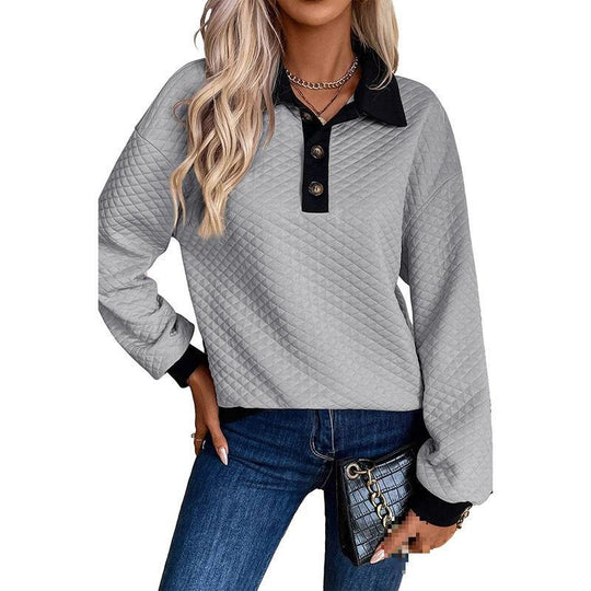 Damen oversized Stepp-Pullover mit klassischem Kragen und praktischen Knopfdetails R&B