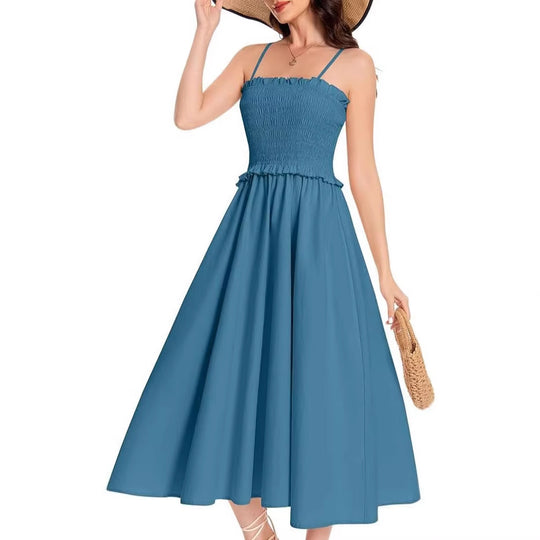 Damen Midi-Kleid mit elastischem Oberteil und weiten Rock R&B