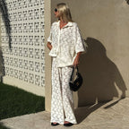 Damen oversized Hemdblusen-Set mit floralen Details R&B
