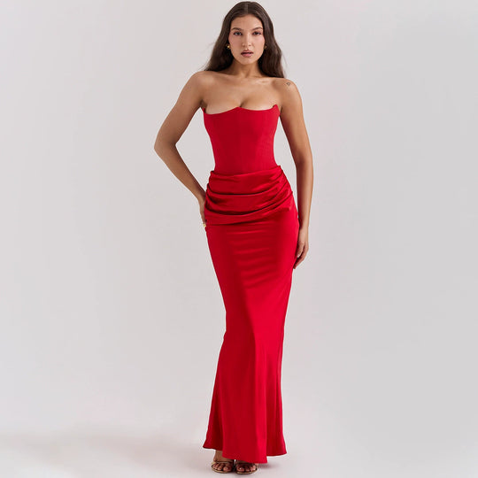 Damen Etuikleid mit raffinierter Drapierung und trägerlosem Design Heidi-Mode