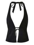 Damen Crop-Top mit tiefem V-Ausschnitt und BindR&Bändern R&B