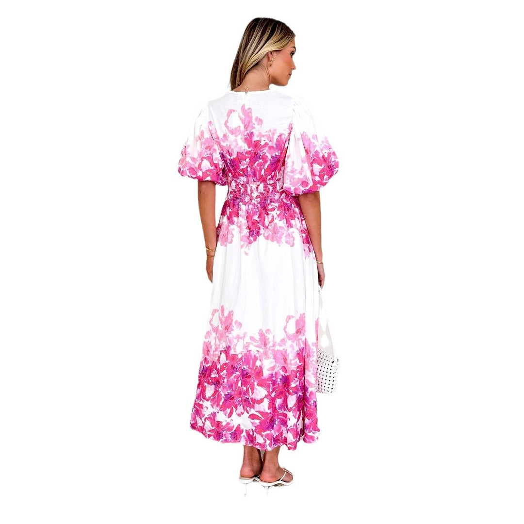 Damen Maxikleid mit voluminösen Ärmeln und floralem Print R&B