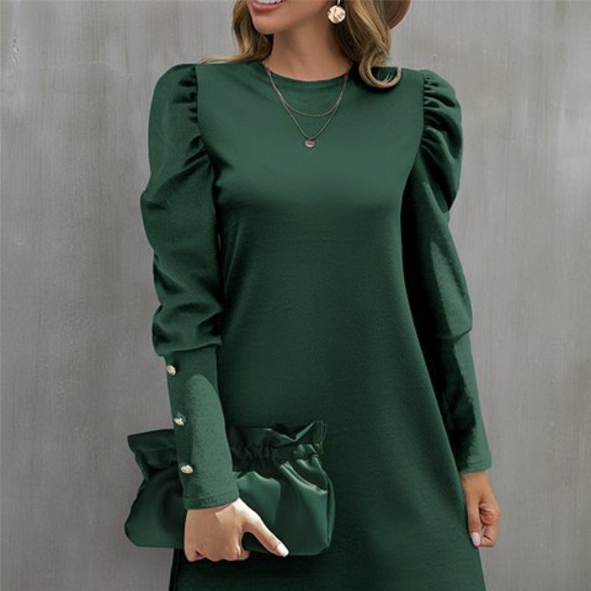 Damen Puffärmel Minikleid mit elegantem Rundhalsausschnitt R&B