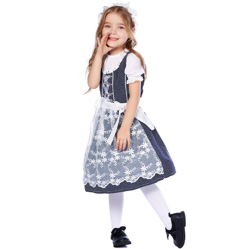 Damen nan traditionelles Dirndlkleid mit Spitzenbluse und bestickter Tüllschürze R&B