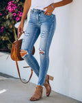 Damen Skinny Jeans mit modischen Rissen und hoher Taille R&B