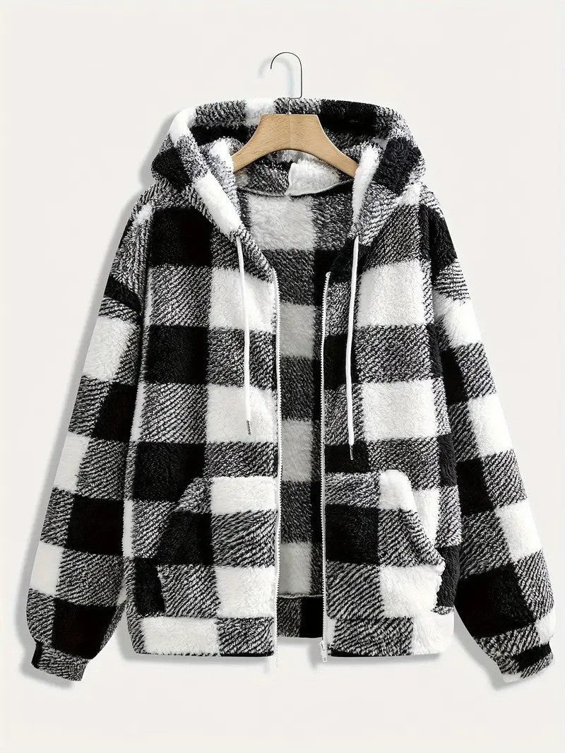 Damen kuschelweiche Karomuster-Fleecejacke R&B