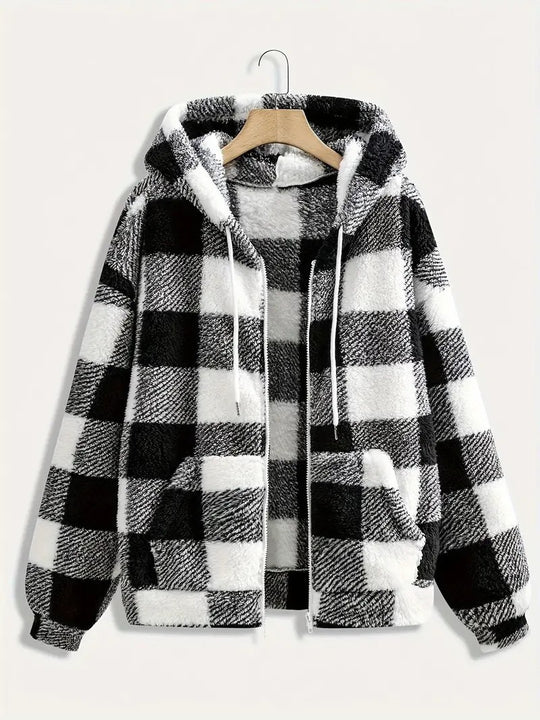 Damen kuschelweiche Karomuster-Fleecejacke R&B