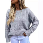 Damen eleganter Strickpullover mit filigranem Muster R&B