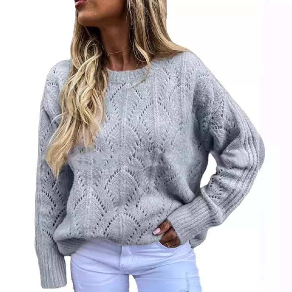 Damen eleganter Strickpullover mit filigranem Muster R&B