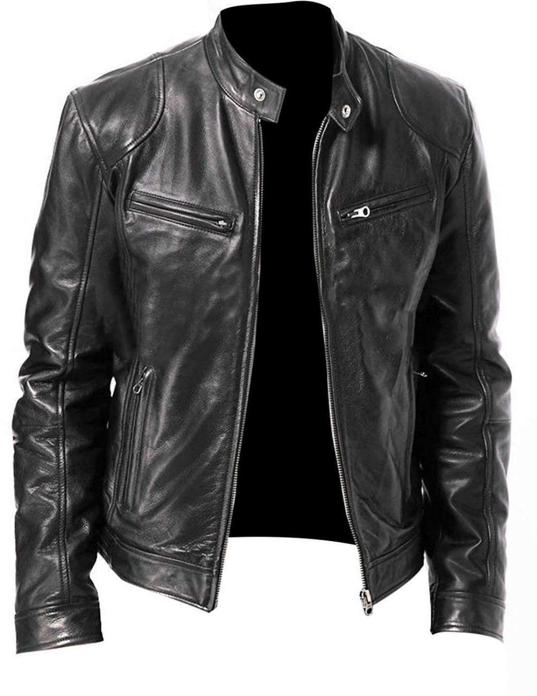 Herren Vegan-Lederblouson mit Stehkragen