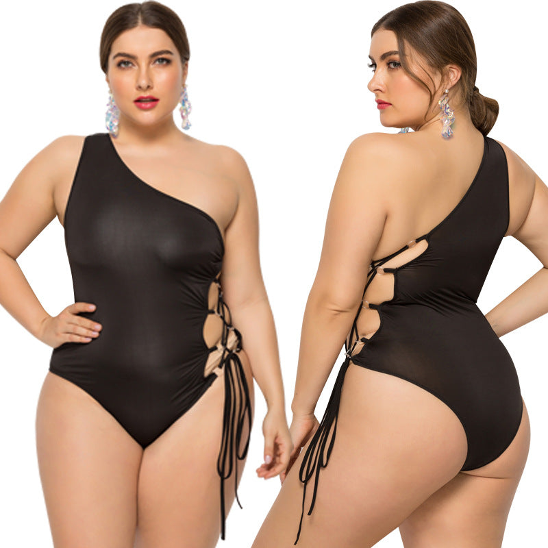 Damen Einseitiger Badeanzug mit verstellbaren Schnürdetails R&B