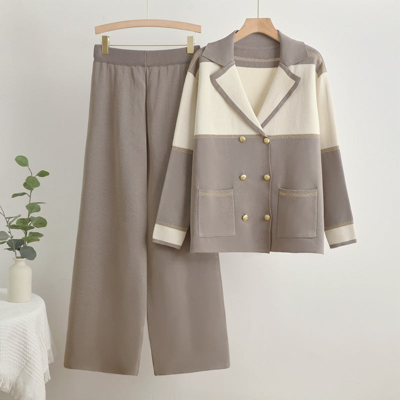 Damen elegantes und komfortables Freizeitanzug-Set mit doppelter Knopfleiste R&B