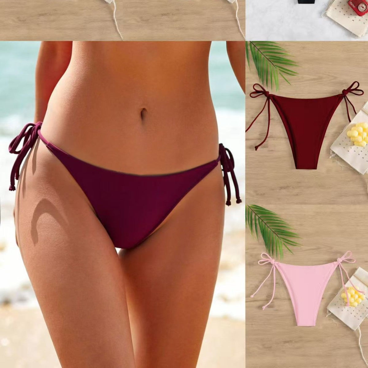 Damen Bikinislip mit verstellbaren Seitenbändern und hohem Beinausschnitt R&B