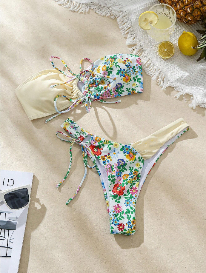Damen Bandeau-Bikini Set mit floralem Design R&B