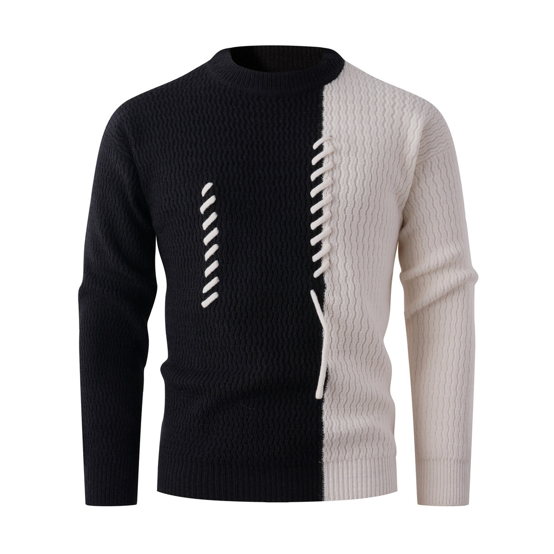 Herren Strickpullover mit modernem Zopfmuster und kontrastierenden Details R&B