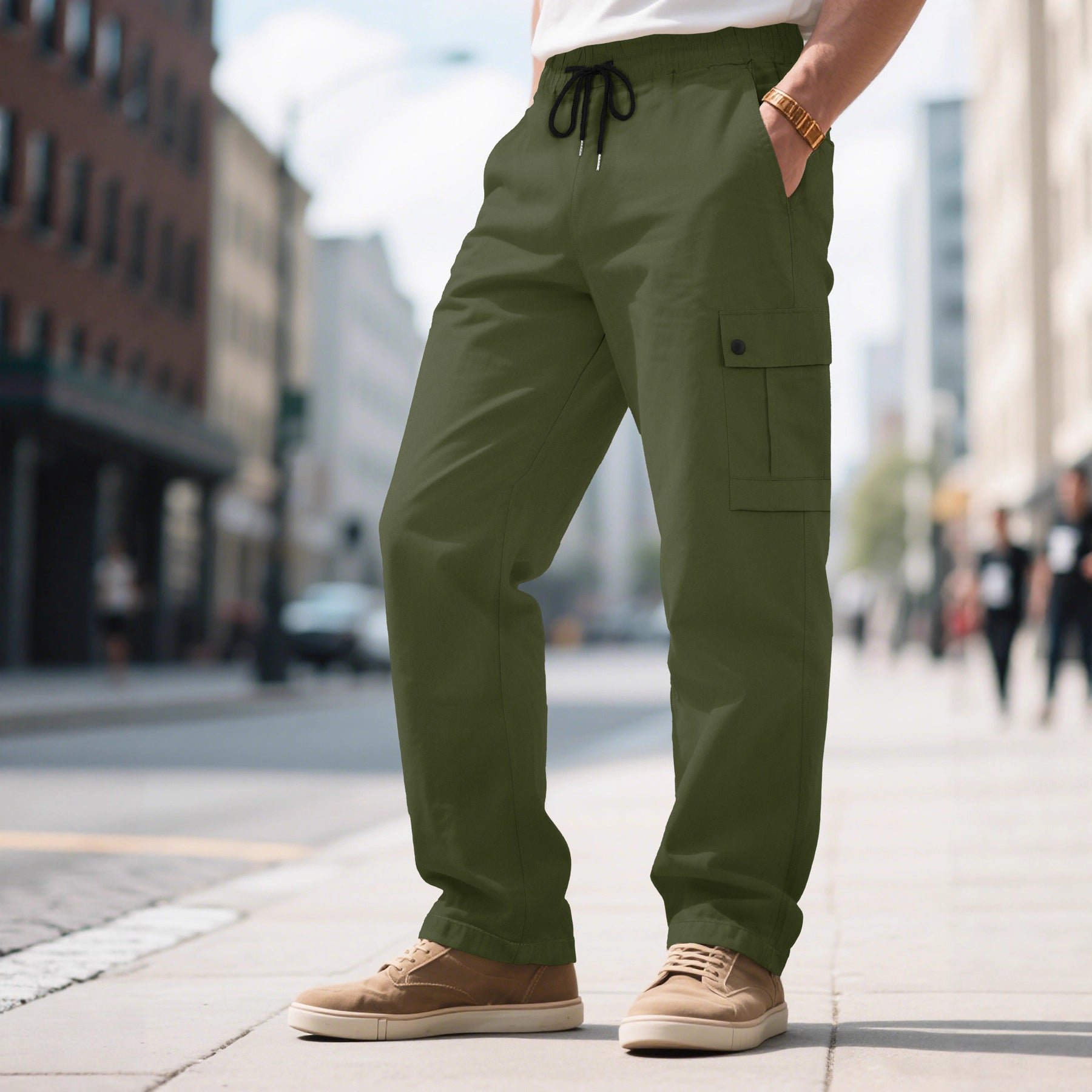 Herren nan urbane utilitarische Cargohose mit elastischem Komfortbund, Tunnelzug und verschließbaren Klappentaschen R&B