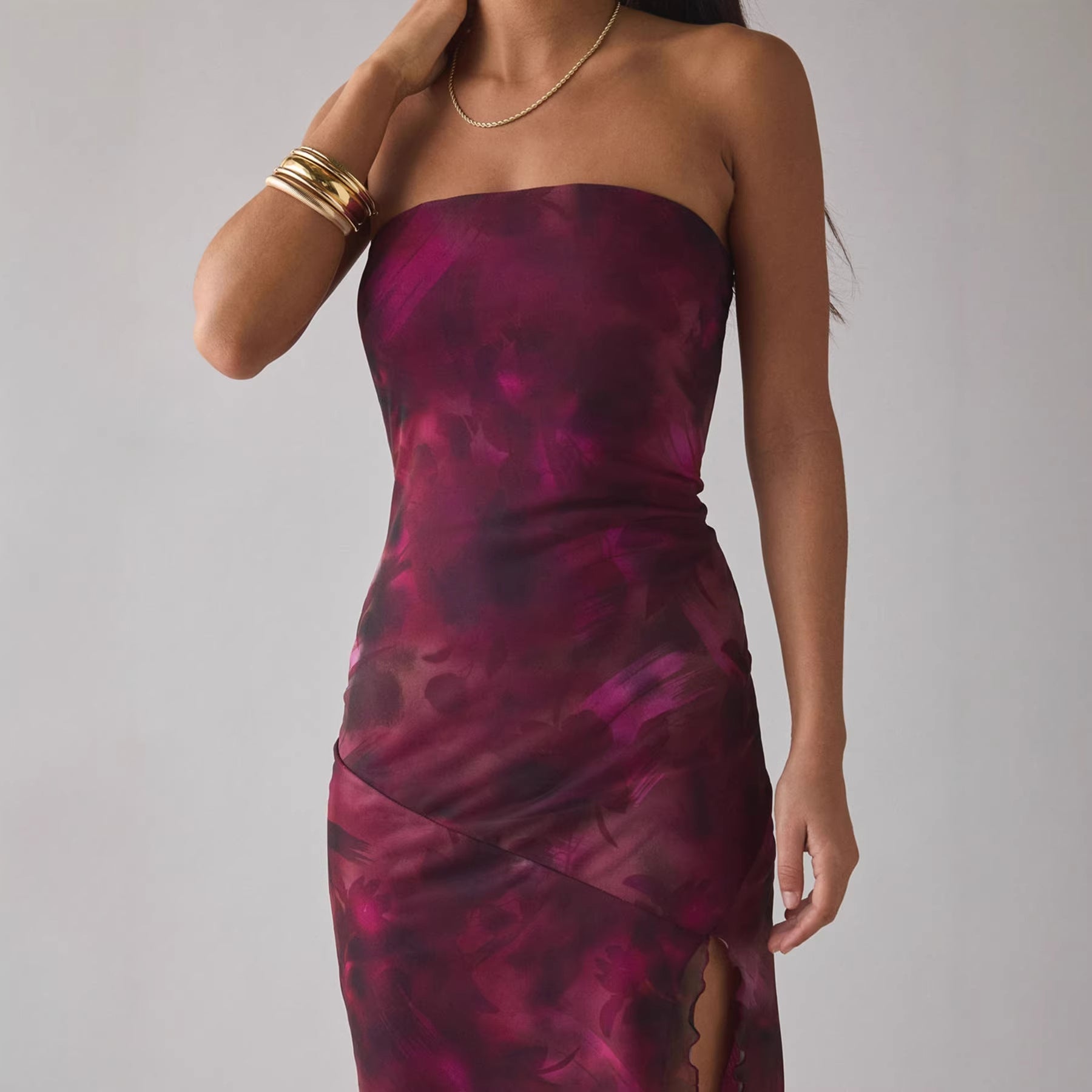 Damen Elegantes Bandeau-Kleid mit floralem Design und asymmetrischem Schnitt R&B