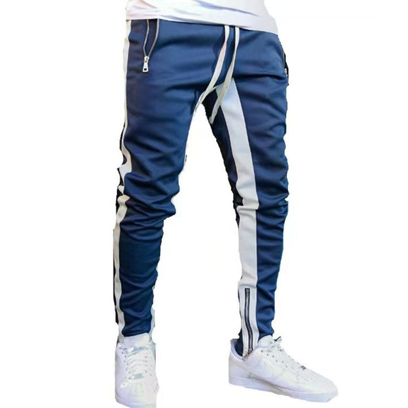 Herren nan schmale Jogginghose mit seitlichem Kontraststreifen, Kordelzug und Knöchelreißverschluss R&B