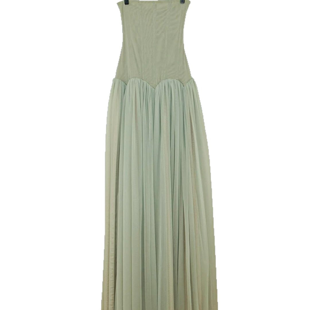 Damen Strapless Maxikleid mit elegantem Tüllrock und figurbetontem Oberteil R&B