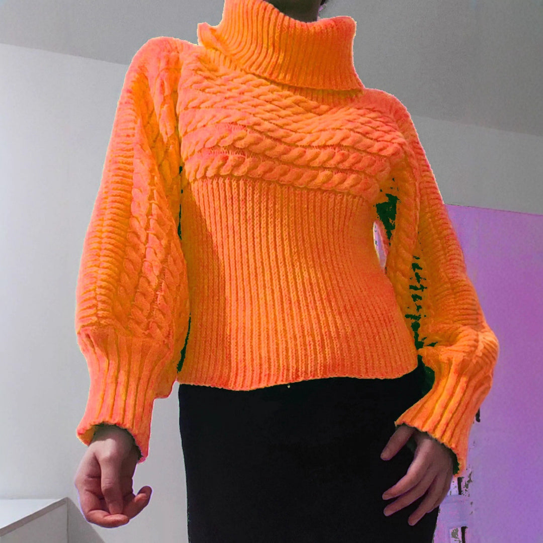 Damen Strickpullover mit hohem Kragen und strukturiertem Design R&B