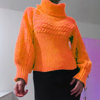 Damen Strickpullover mit hohem Kragen und strukturiertem Design