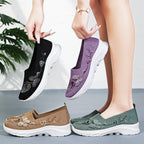 Damen nan gestrickte Slip-On Slipper mit Schmetterlings-Stickapplikation und dämpfender EVA-Plateausohle R&B