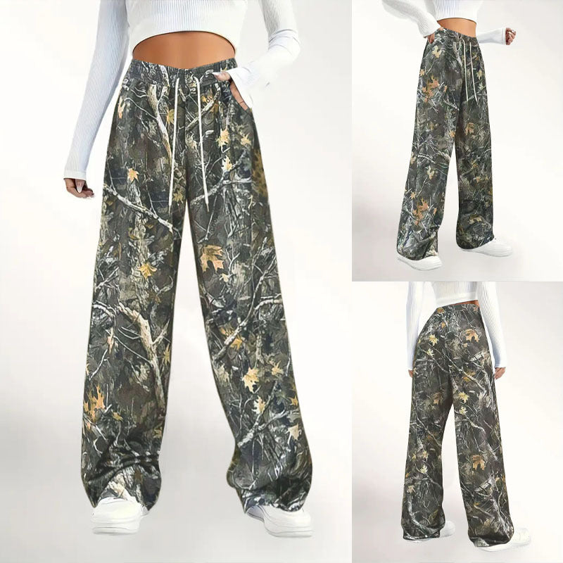 Damen Camouflage Palazzo-Hose mit elastischem Bund und komfortablem Schnitt R&B