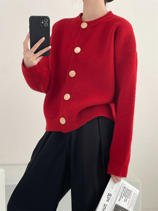 Damen Oversized Strickjacke mit großen Holzknöpfen und weitem Schnitt R&B