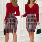Damen Figurbetontes Kleid mit asymmetrischem Schnitt und Karomuster