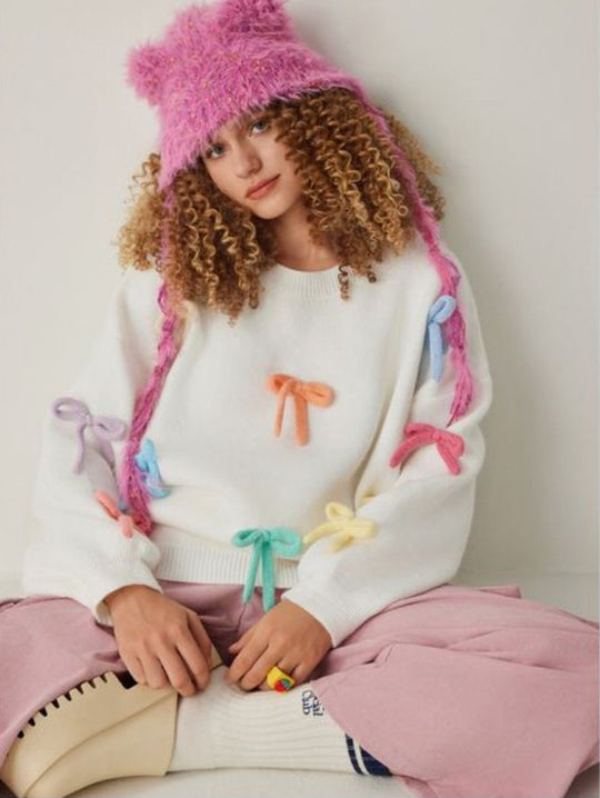 Damen kreative Strickpullover mit bunten Applikationen R&B