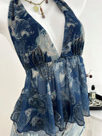 Damen luftiges Blusentop im halterlosen Design mit floralem Druck R&B