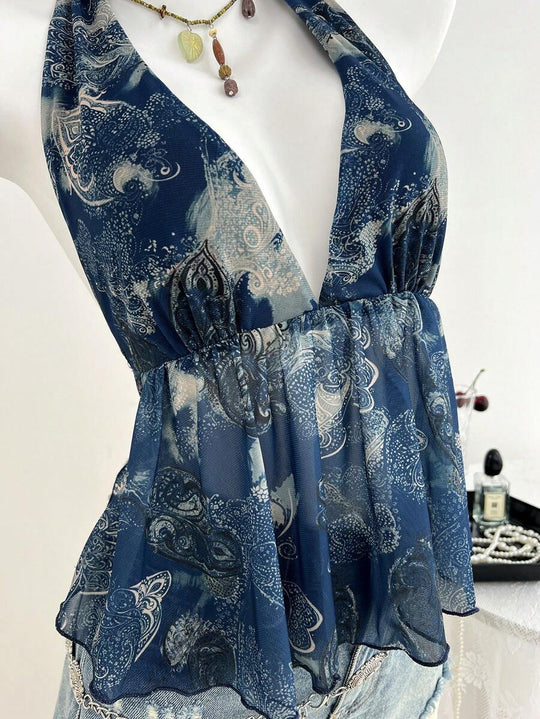 Damen luftiges Blusentop im halterlosen Design mit floralem Druck R&B