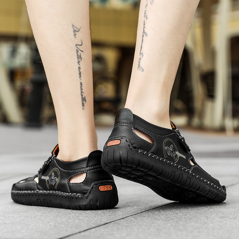 Herren Bequeme Lederfreizeitschuhe mit Reißverschluss und atmungsaktiven Öffnungen R&B