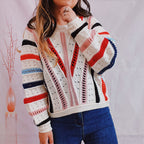 Damen lässiger Strickpullover mit modernem Farbverlauf und einzigartiger Lochstruktur R&B