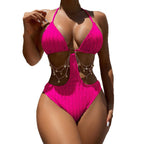 Damen Einteiler-Badeanzug mit stilvollen Cut-out-Details und dekorativen Ketten R&B