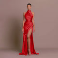 Damen Hochgeschlossenes Abendkleid mit verführerischem Schlitz R&B