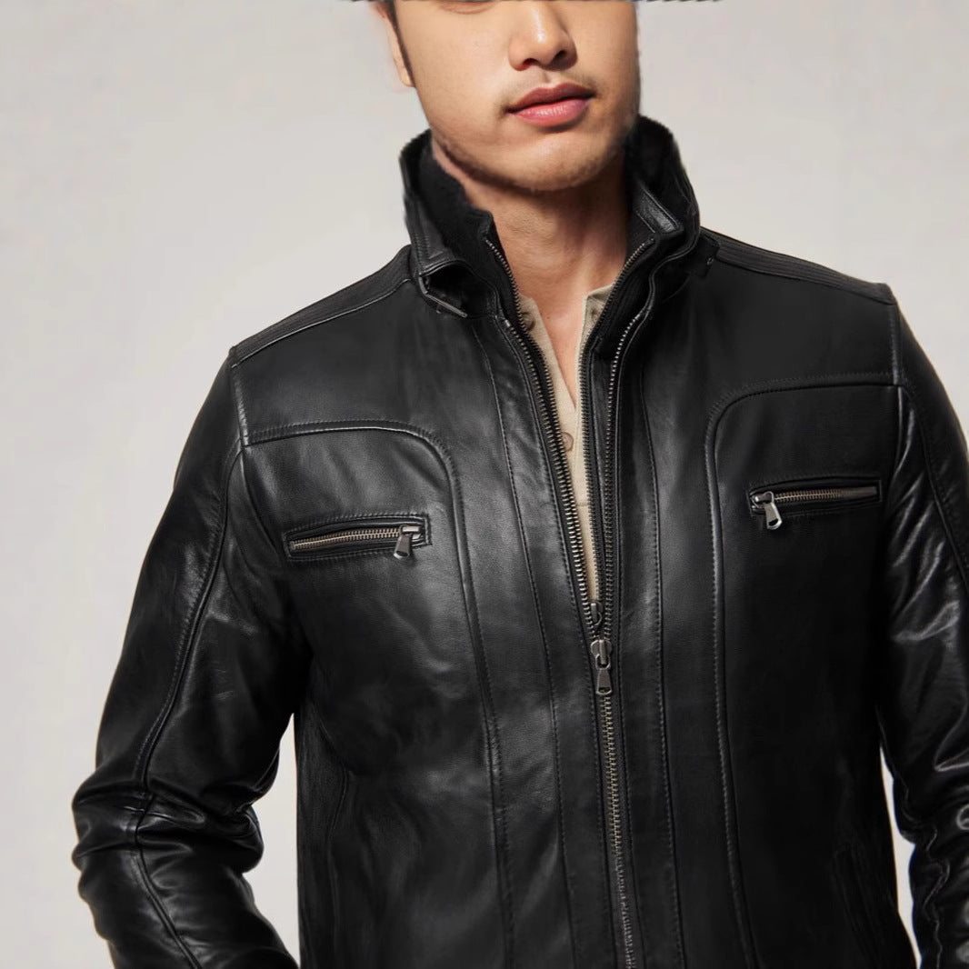 Herren lässige jacke mit modernem Stehkragen und vielseitigen Taschen R&B