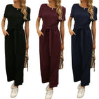 Damen Jumpsuit mit Bindegürtel und weitem Bein