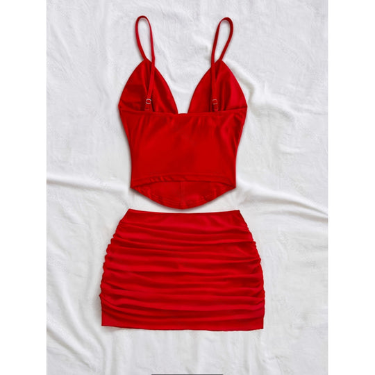Damen Crop-Top und Mini-Rock Set mit raffinierten Raffungseffekten R&B