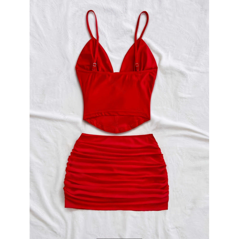 Damen Crop-Top und Mini-Rock Set mit Rüschendetails R&B