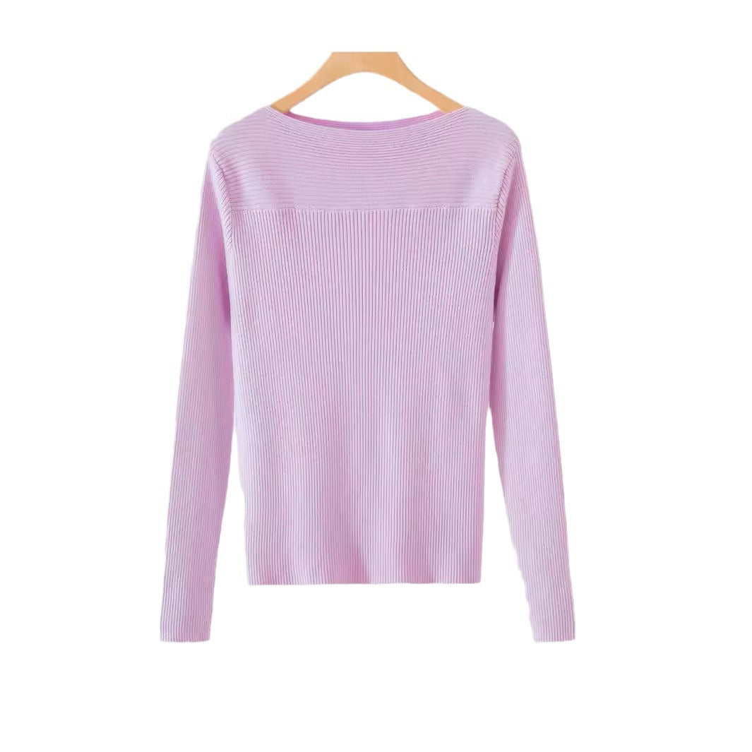 Damen Elegantes Rippstrickoberteil mit weitem Rundhalsausschnitt R&B