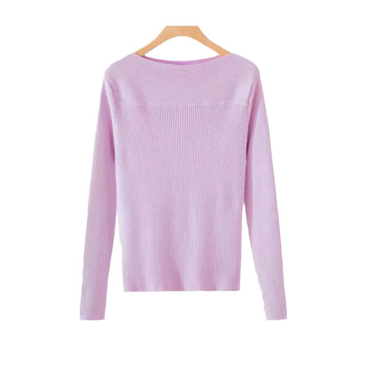 Damen Elegantes Rippstrickoberteil mit weitem Rundhalsausschnitt R&B