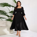 Damen Midi-Kleid mit schickem Quadrat-Ausschnitt und eleganten Rüschendetails R&B