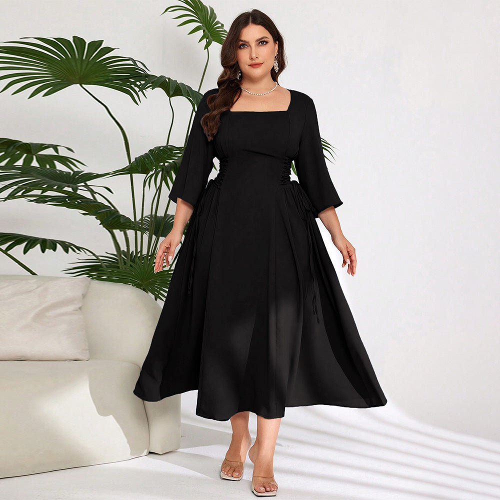 Damen Midi-Kleid mit schickem Quadrat-Ausschnitt und eleganten Rüschendetails R&B