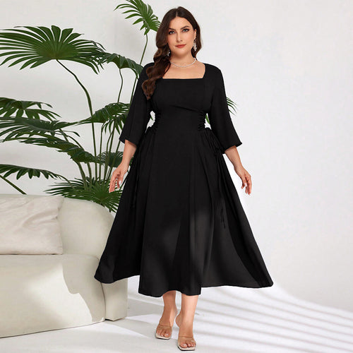 Damen Midi-Kleid mit schickem Quadrat-Ausschnitt und eleganten Rüschendetails R&B